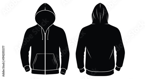 Black hooded sweatshirt design front and back views silhouette
