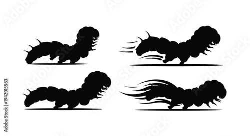 Four dachshunds in dynamic poses depicted as a striking silhouette