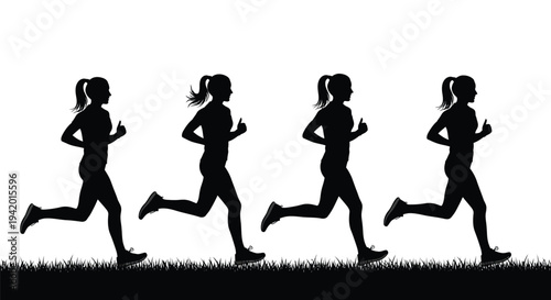 Four women running in a sequence depicted as a silhouette