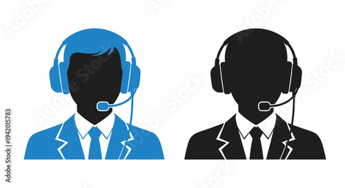 Customer service representatives with headsets a contrasting visual silhouette