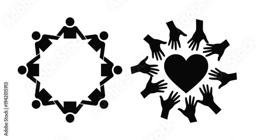 People forming a circle with hands and a heart a dark silhouette