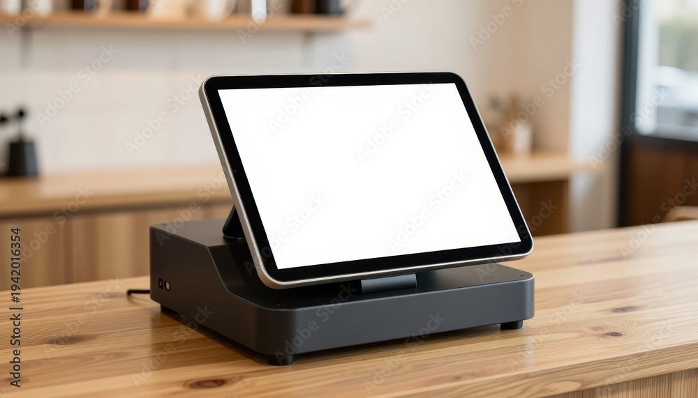 Fototapeta premium Enhancing customer experience with a modern point of sale system for retail business featuring digital displays in a clean environment for effective product showcase