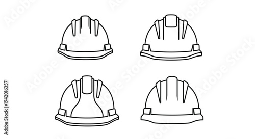 Four depictions of construction helmets in a clean minimalist silhouette