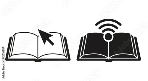 Two open books with digital elements a striking silhouette