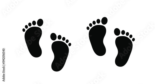 Four barefoot footprints walking forward simple black silhouette