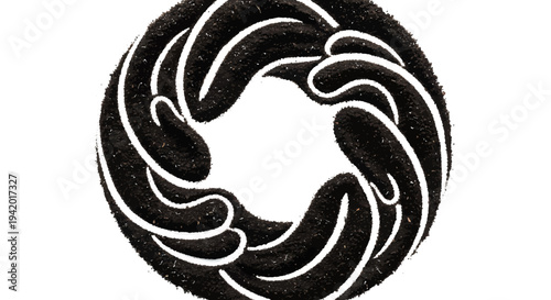 Black coffee powder swirling in circular motion on white background