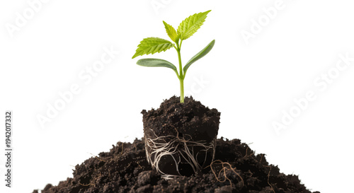 Small green plant sprout growing in fertile soil
