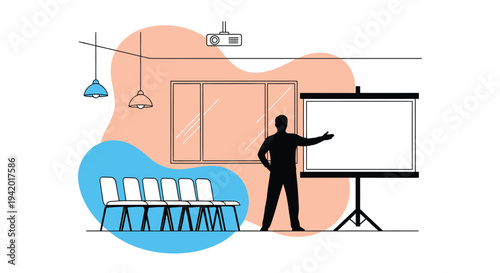 Vector illustration of a man giving a presentation in a meeting room