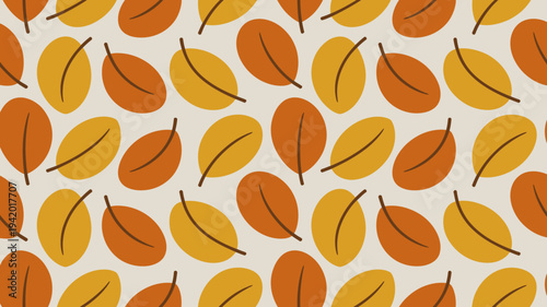 Seamless pattern of stylized autumn leaves in warm orange and yellow tones a neutral background
