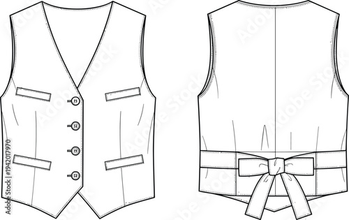 Line of a waistcoat with front and back views vest line fashion clothing