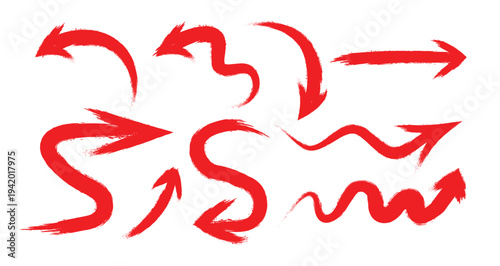 Brush stroke arrow signs set. hand drawn doodle marker way pointer collection