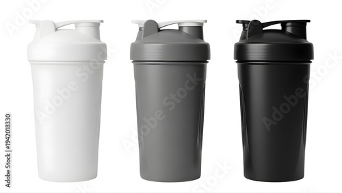 Wallpaper Mural Three colorful shaker bottles on transparent background for fitness and nutrition Torontodigital.ca