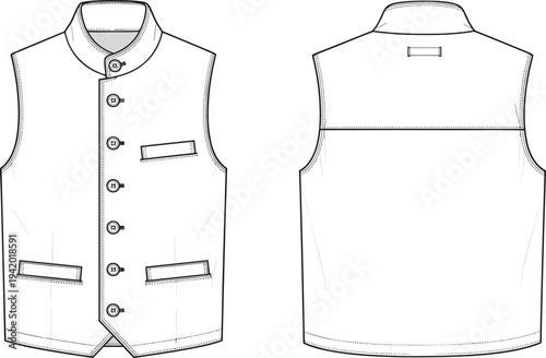 Line of a white vest with buttons and pockets sleeveless line fashion