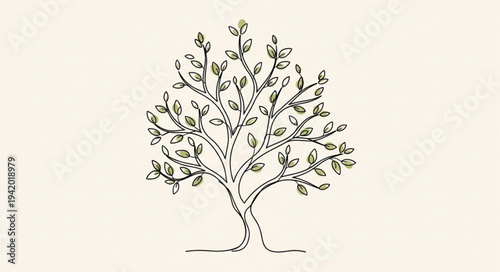 Elegant Hand-Drawn Tree Illustration with Branches and Leaves.
