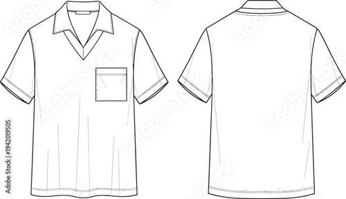 Short sleeve shirt with collar and pocket line fashion