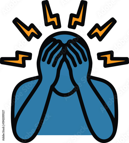 A visual representation of a person suffering from a severe headache indicated by lightning bolts