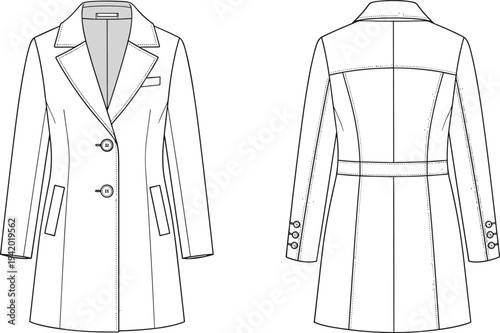 Technical of a double-breasted coat jacket technical fashion clothing double-breasted belted pockets