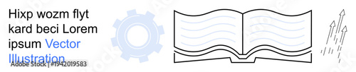 Education, technology, digital transformation, innovation, growth, modern learning. Open book, gear and arrows pointing upwards. Education and technology concepts are illustrated