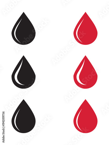Vector icon set of blood drop icons, Flat styles blood drop vector illustration. Water or rain drop shape and oil drop icon set. Medical and donation concepts.
