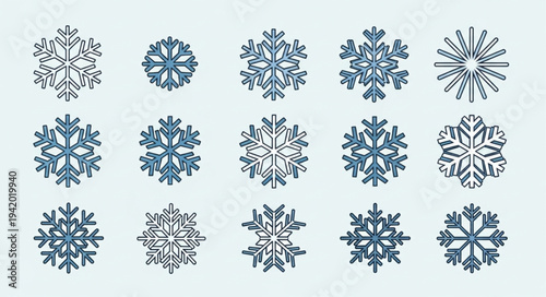 Collection of Various Snowflake Designs and Patterns.