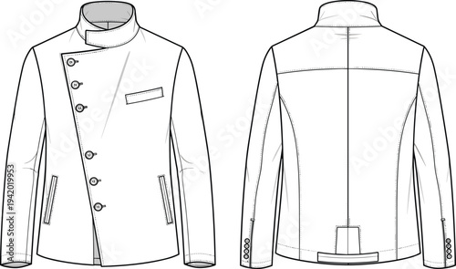 Technical of a white double-breasted jacket coat technical fashion clothing double-breasted high-neck