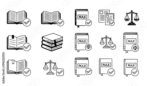 Legal rule book icon set law handbook regulation symbols vector illustration