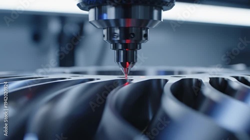 Close-up of precision machine tool working on intricate metal part