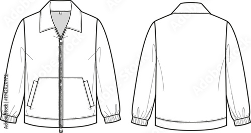 White jacket with zipper and pockets front and back view