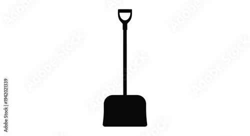 Simple black silhouette of a shovel against a white background silhouette