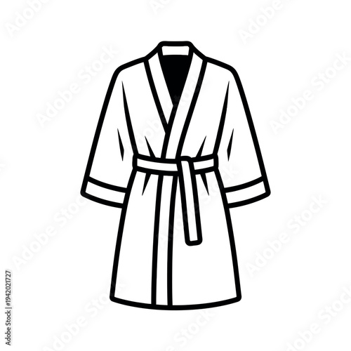 A simple black and white illustration of a bathrobe with a belt