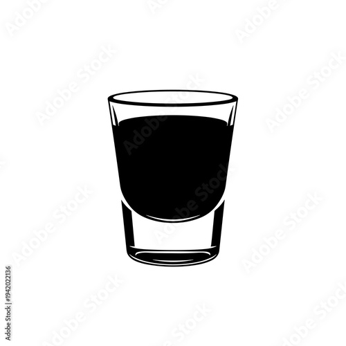 Shot Glass with Alcohol Drink Silhouette Vector Bar Beverage Icon