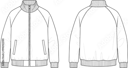 White zip up jacket with ribbed cuffs and collar ribbed collar