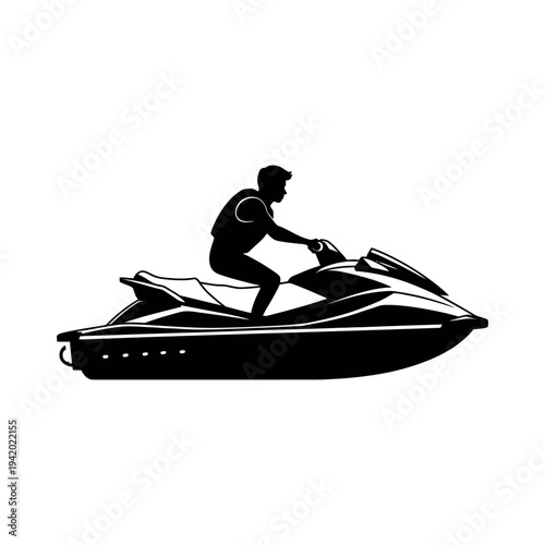 Silhouette of person riding jet ski on water creating dynamic scene
