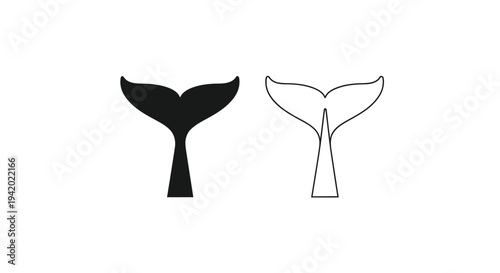 Two whale tail depictions one solid and one outline silhouette