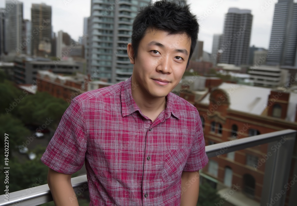 Obraz premium Pride of a young Chinese man in urban setting