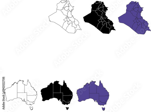 A set of vector maps of Australia with prefecture boundaries in three styles