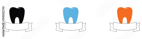 Clean tooth dental care icon, minimalist tooth vector with blank banner for editable graphics for dentistry websites
