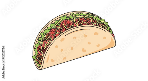 Taco with lettuce and tomato filling.