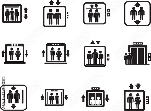 Elevator lift icon set vector illustration for website, logo, app, template and ui design usage.