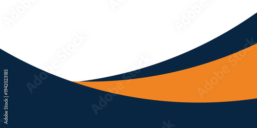 Clean abstract background featuring a dynamic flowing wave composed of orange, navy blue,