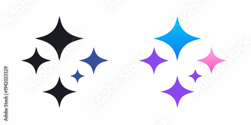 Abstract sparkling stars in black blue and purple gradients
