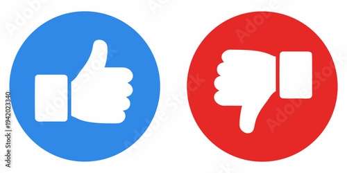 A blue thumbs up and a red thumbs down icon on a white background