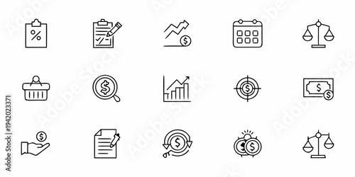 Collection of financial legal and business related line icons