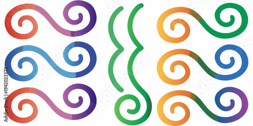 Colorful abstract swirls and curves arranged in a repeating pattern