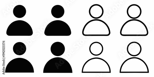Simple graphic depicting eight stylized human figures in a grid