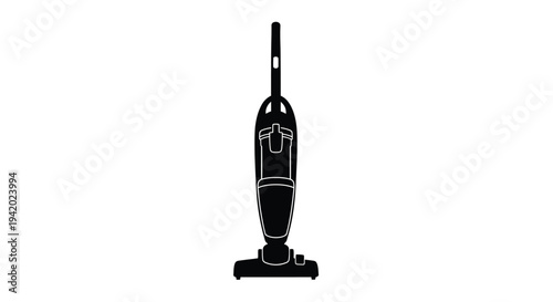 A black silhouette of a modern upright vacuum cleaner silhouette