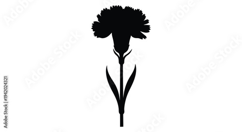 A striking black floral design featuring a single carnation silhouette