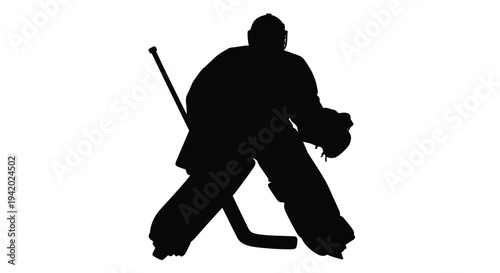 Ice hockey goalie in action pose a dramatic black silhouette