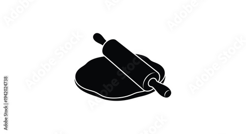 Rolling pin and dough presented in a striking black silhouette