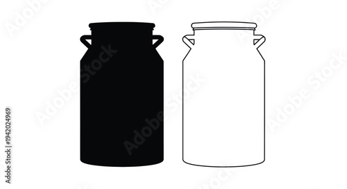 Two vintage milk cans depicted in contrasting styles a striking silhouette